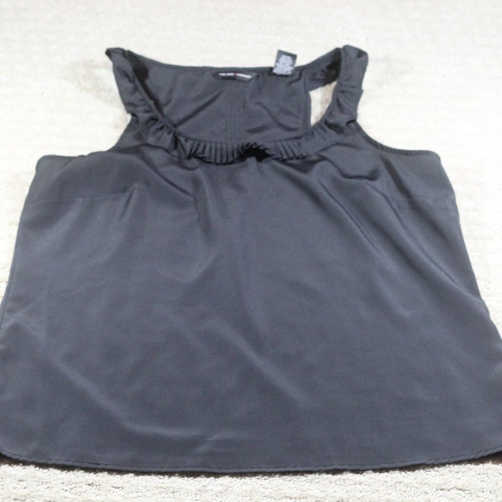 New York & Company Size 10 Dark Black Sleeveless Dress Shirt